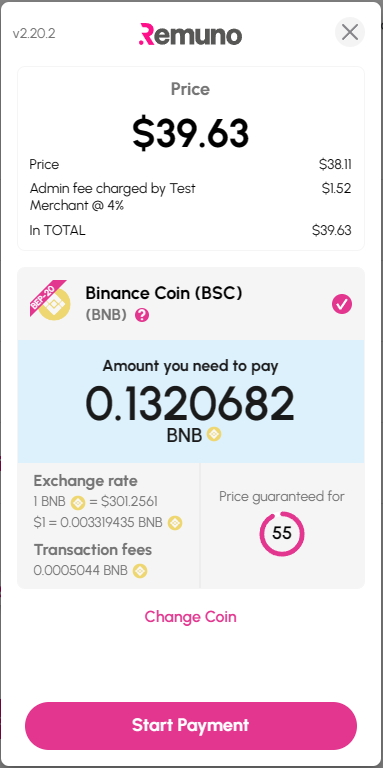 Select a coin / view payment amount