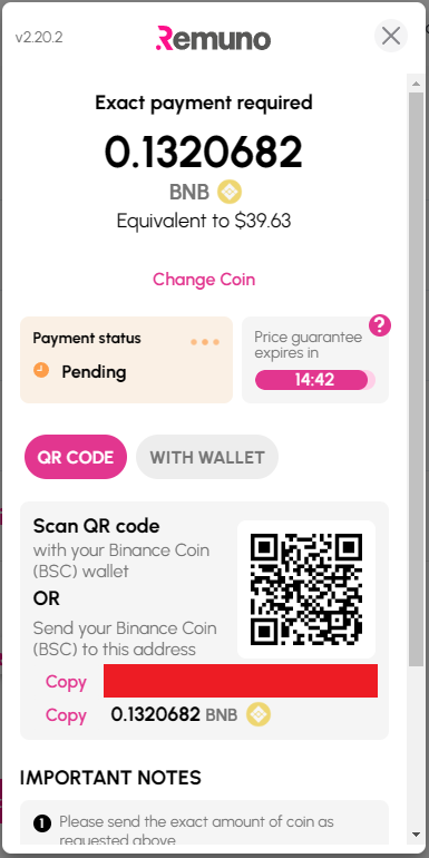 Crypto payment - with QR code