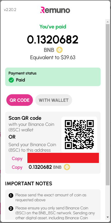 Crypto payment - you've paid